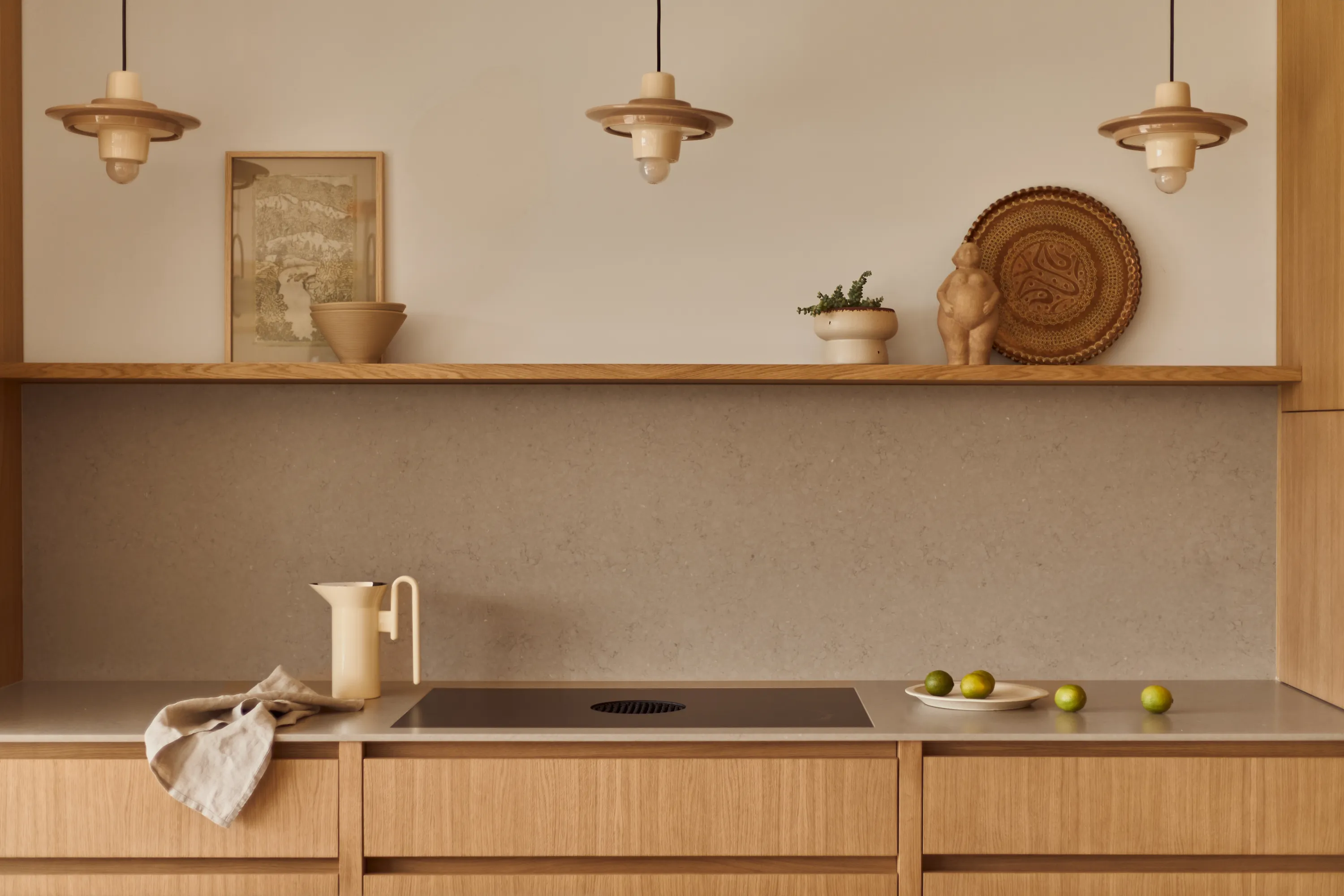 Oak kitchen detail — natural grain and integrated handles